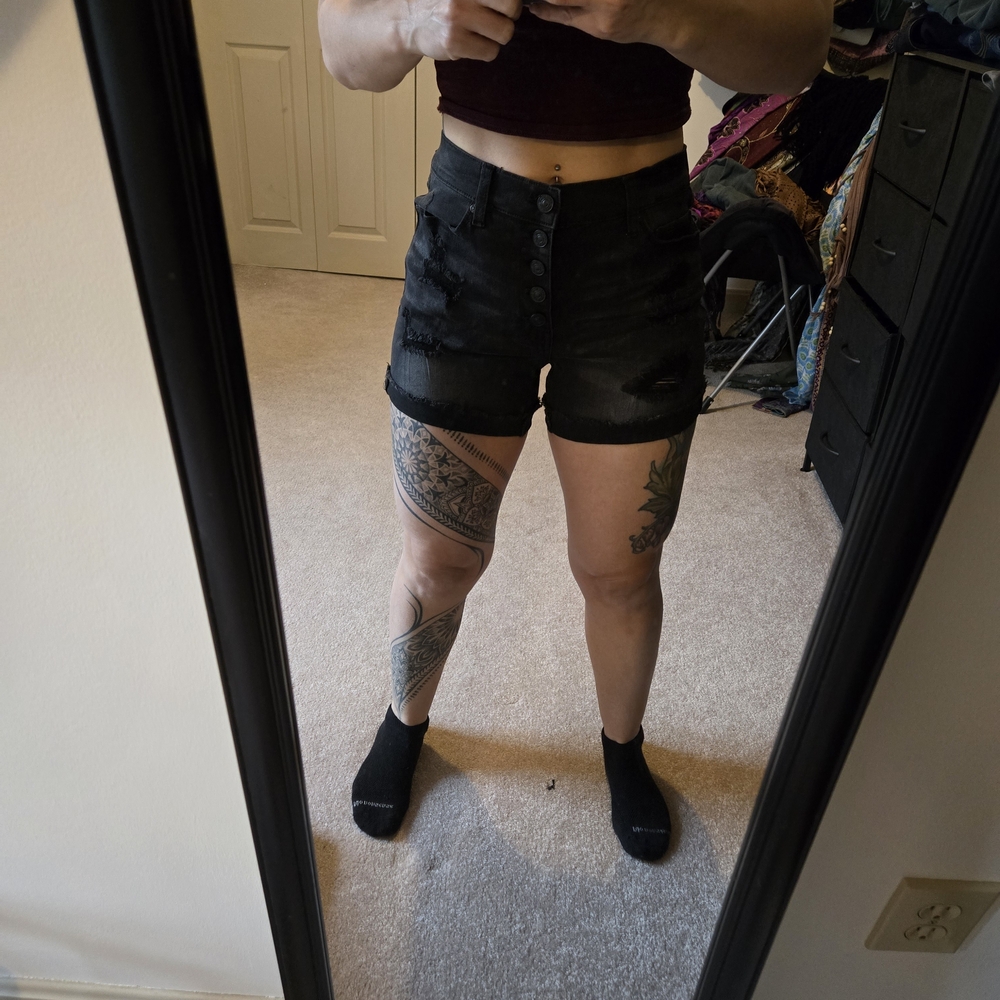 Rewash Black Distressed High-Rise Denim Shorts
